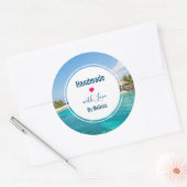 Prachtige Blue Tropical Beach Handmade with Love Ronde Sticker (Envelop)