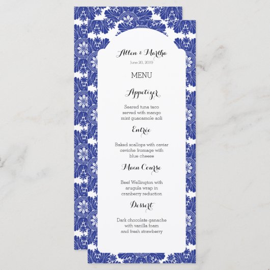 Prachtige Blue & White Baroque Wedding Menu Suite (Voorkant / Achterkant)