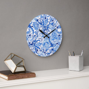Prachtige Blue White Floral Paisley Art Pattern Grote Klok