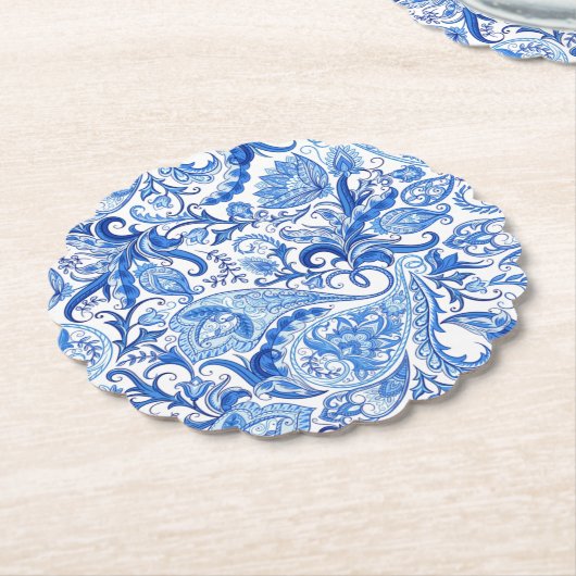 Prachtige Blue White Floral Paisley Art Pattern Kartonnen Onderzetters (Gekanteld)