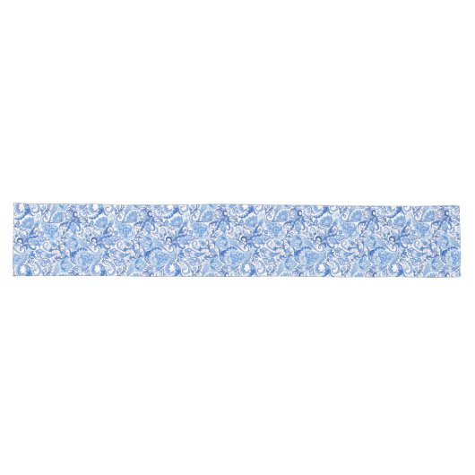 Prachtige Blue White Floral Paisley Art Pattern Lange Tafelloper (Horizontaal)