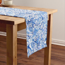 Prachtige Blue White Floral Paisley Art Pattern Lange Tafelloper