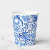 Prachtige Blue White Floral Paisley Art Pattern Papieren Bekers (Achterkant)