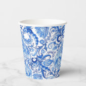 Prachtige Blue White Floral Paisley Art Pattern Papieren Bekers (Voorkant)