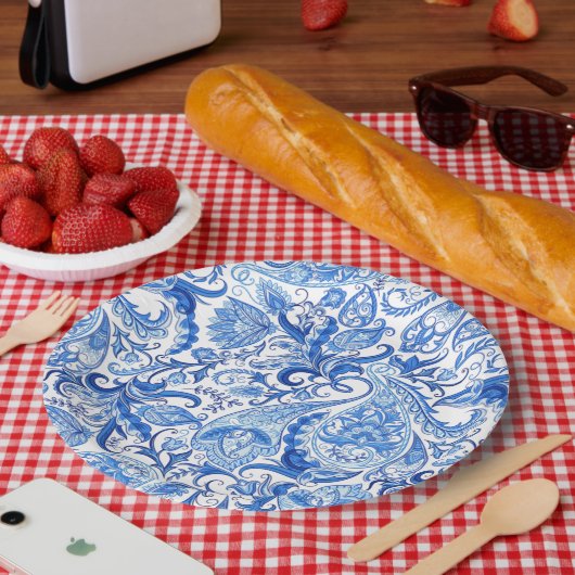 Prachtige Blue White Floral Paisley Art Pattern Papieren Bordje (Picknick)