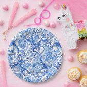 Prachtige Blue White Floral Paisley Art Pattern Papieren Bordje (Feest)