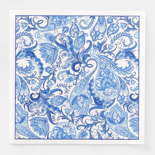 Prachtige Blue White Floral Paisley Art Pattern Servet (Voorkant)