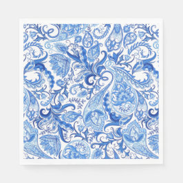 Prachtige Blue White Floral Paisley Art Pattern Servet
