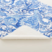 Prachtige Blue White Floral Paisley Art Pattern Sherpa Deken (3/4)