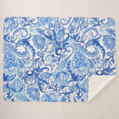 Prachtige Blue White Floral Paisley Art Pattern Sherpa Deken (Voorkant (horizontaal))