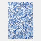 Prachtige Blue White Floral Paisley Art Pattern Theedoek (Verticaal)