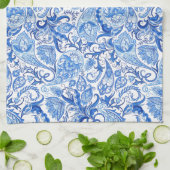Prachtige Blue White Floral Paisley Art Pattern Theedoek (Gevouwen)