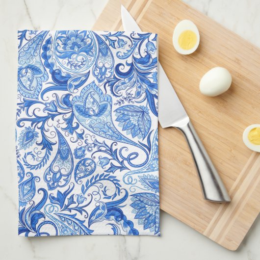 Prachtige Blue White Floral Paisley Art Pattern Theedoek (Quarter Fold)