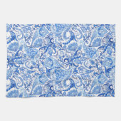 Prachtige Blue White Floral Paisley Art Pattern Theedoek (Horizontaal)