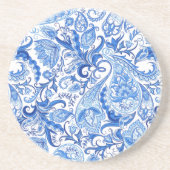 Prachtige Blue White Floral Paisley Art Pattern Zandsteen Onderzetter (Voorkant)