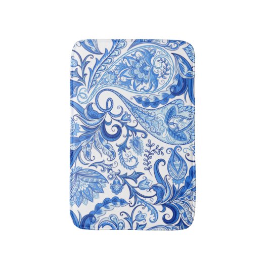 Prachtige Blue White Floral Paisley Pattern Badmat (Voorkant Verticaal)
