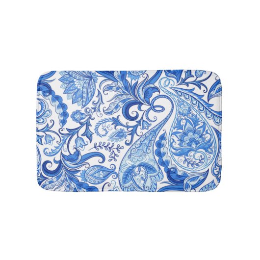 Prachtige Blue White Floral Paisley Pattern Badmat (Voorkant)