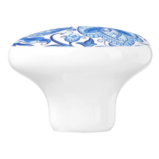 Prachtige Blue White Floral Paisley Pattern Keramische Knop (Zijkant)