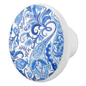 Prachtige Blue White Floral Paisley Pattern Keramische Knop (Rechts)