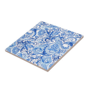Prachtige Blue White Floral Paisley Pattern Tegeltje