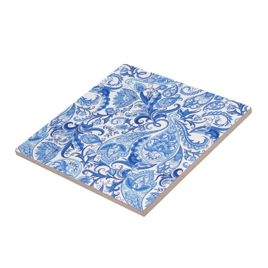 Prachtige Blue White Floral Paisley Pattern Tegeltje (Zijkant)