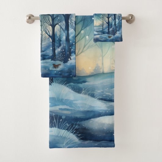 Prachtige Blue Winter Bossen Scene Bad Handdoek (Insitu)