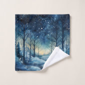 Prachtige Blue Winter Bossen Scene Bad Handdoek (Wasdoekje)