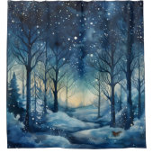 Prachtige Blue Winter Bossen Scene Douchegordijn (Voorkant)