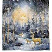 Prachtige Blue Winter Bossen Wildlife Scene Douchegordijn (Voorkant)