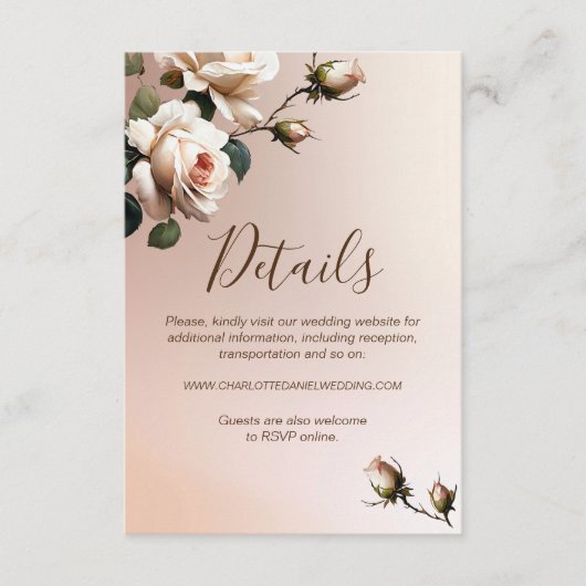 Prachtige Blush Beige Oil Roos Bruiloft Informatiekaartje (Voorkant)