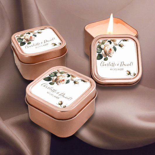 Prachtige Blush Beige Oil Roos Bruiloft Vierkante Sticker
