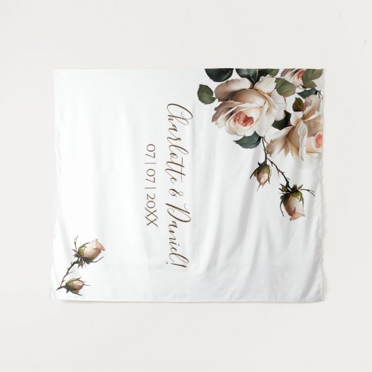 Prachtige Blush Beige Oil Roos Bruiloft Wandkleed (Voorkant (horizontaal))