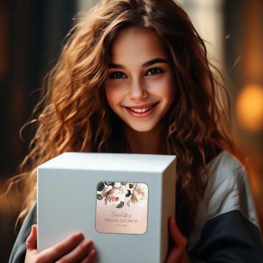 Prachtige Blush Beige Olie Roze Bruidsdouche Vierkante Sticker