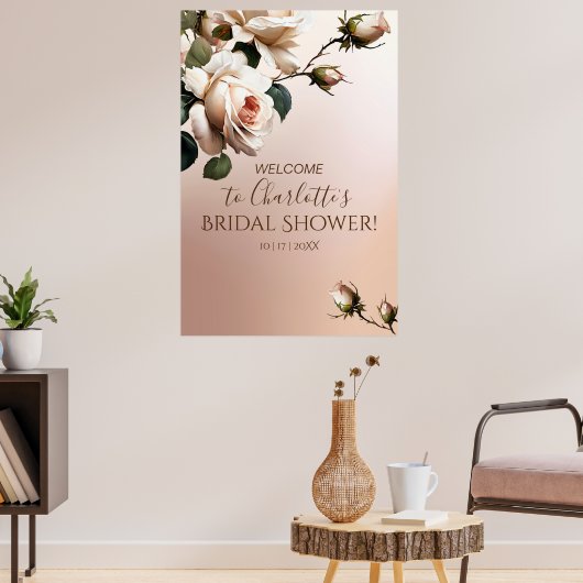Prachtige Blush Beige Roos Vrijgezellenfeest Welko Poster (Woonkamer 3)