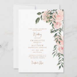 Prachtige Blush Bloem Gouden Tekst Witte Trouw Kaart
