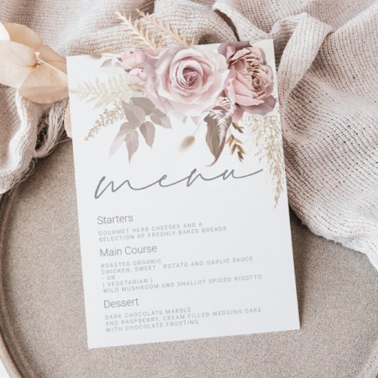 Prachtige Blush Bloemen Bruiloft Menu