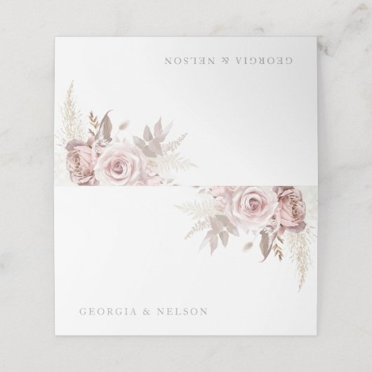 Prachtige Blush Bloemen Bruiloft Plaatskaartje (Buitenkant ongevouwen)