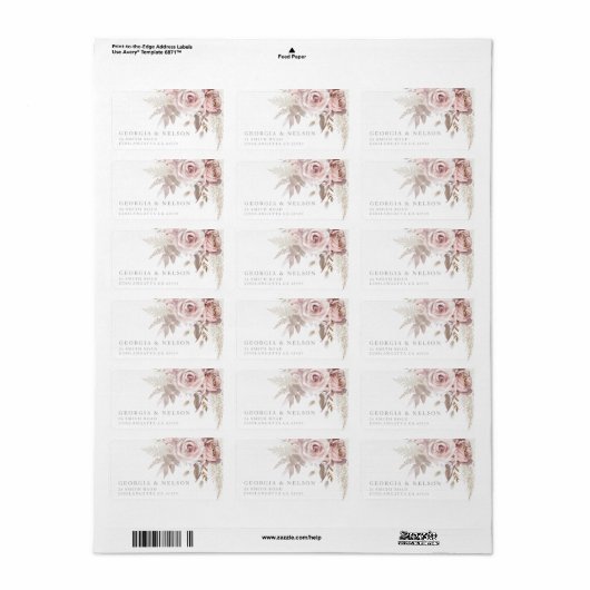 Prachtige Blush Bloemen Bruiloft Retouradres Label (Full Sheet)