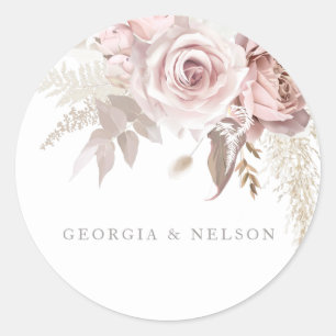 Prachtige Blush Bloemen Bruiloft Ronde Sticker