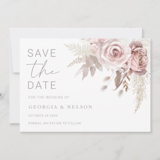 Prachtige Blush Bloemen Bruiloft Save The Date (Voorkant)