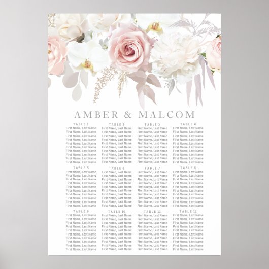 Prachtige Blush Bloemen Bruiloft Zitkaarten Poster (Voorkant)