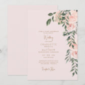 Prachtige Blush Bloemen Gouden Tekst Blush Bruilof Kaart (Voorkant / Achterkant)