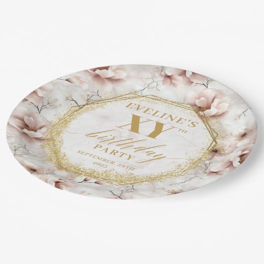 Prachtige Blush Bloemen Gouden Verjaardag Papier B Papieren Bordje (Gekanteld)