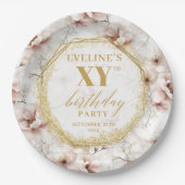 Prachtige Blush Bloemen Gouden Verjaardag Papier B Papieren Bordje (Voorkant)
