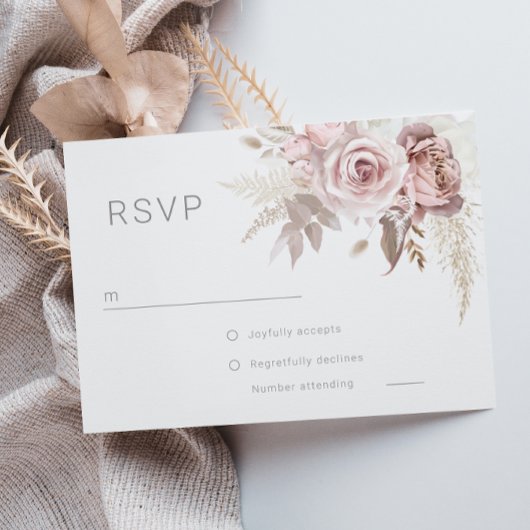 Prachtige Blush Bloemen Moderne Bruiloft RSVP Kaartje