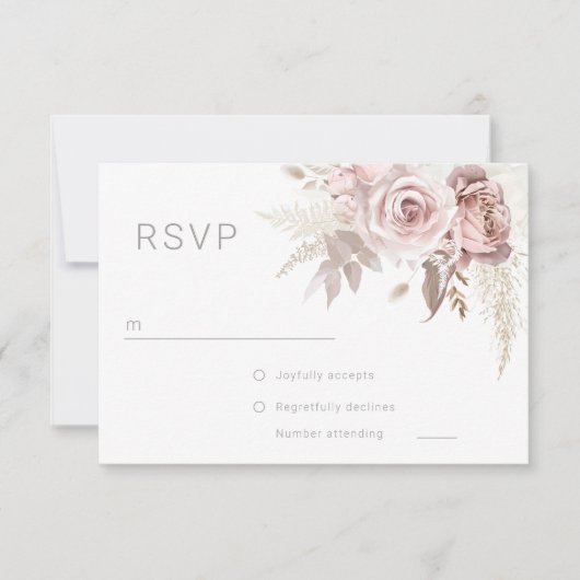 Prachtige Blush Bloemen Moderne Bruiloft RSVP Kaartje (Voorkant)