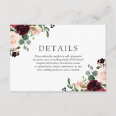 Prachtige Blush & Bourgogne Flowers Elegant Weddin Informatiekaartje (Voorkant)