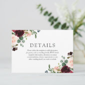 Prachtige Blush & Bourgogne Flowers Elegant Weddin Informatiekaartje (Staand voorkant)
