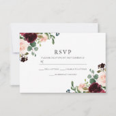 Prachtige Blush & Bourgogne Flowers Elegant Weddin RSVP Kaartje (Voorkant)