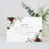 Prachtige Blush & Bourgogne Flowers Elegant Weddin RSVP Kaartje (Staand voorkant)